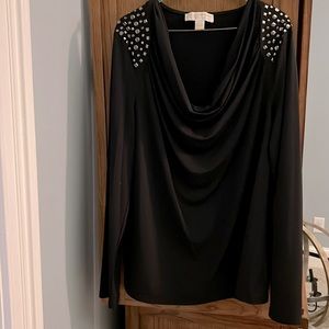 XL, Black, long sleeve, studded shoulders, Michael Kors blouse.